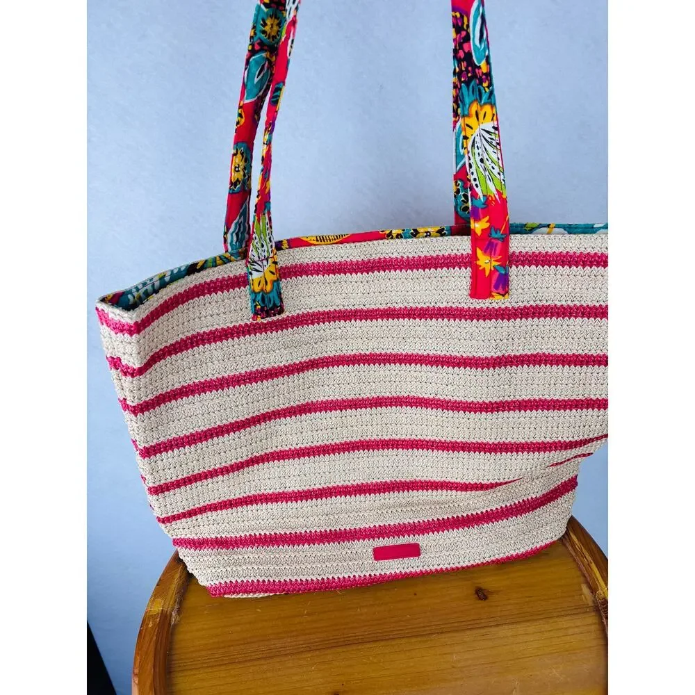 Vera Bradley Rumba Beach Tote Straw Woven Pool Bag Tropical Resort Travel Large